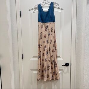 Denim Floral Maxi Dress S Cottagecore Y2K